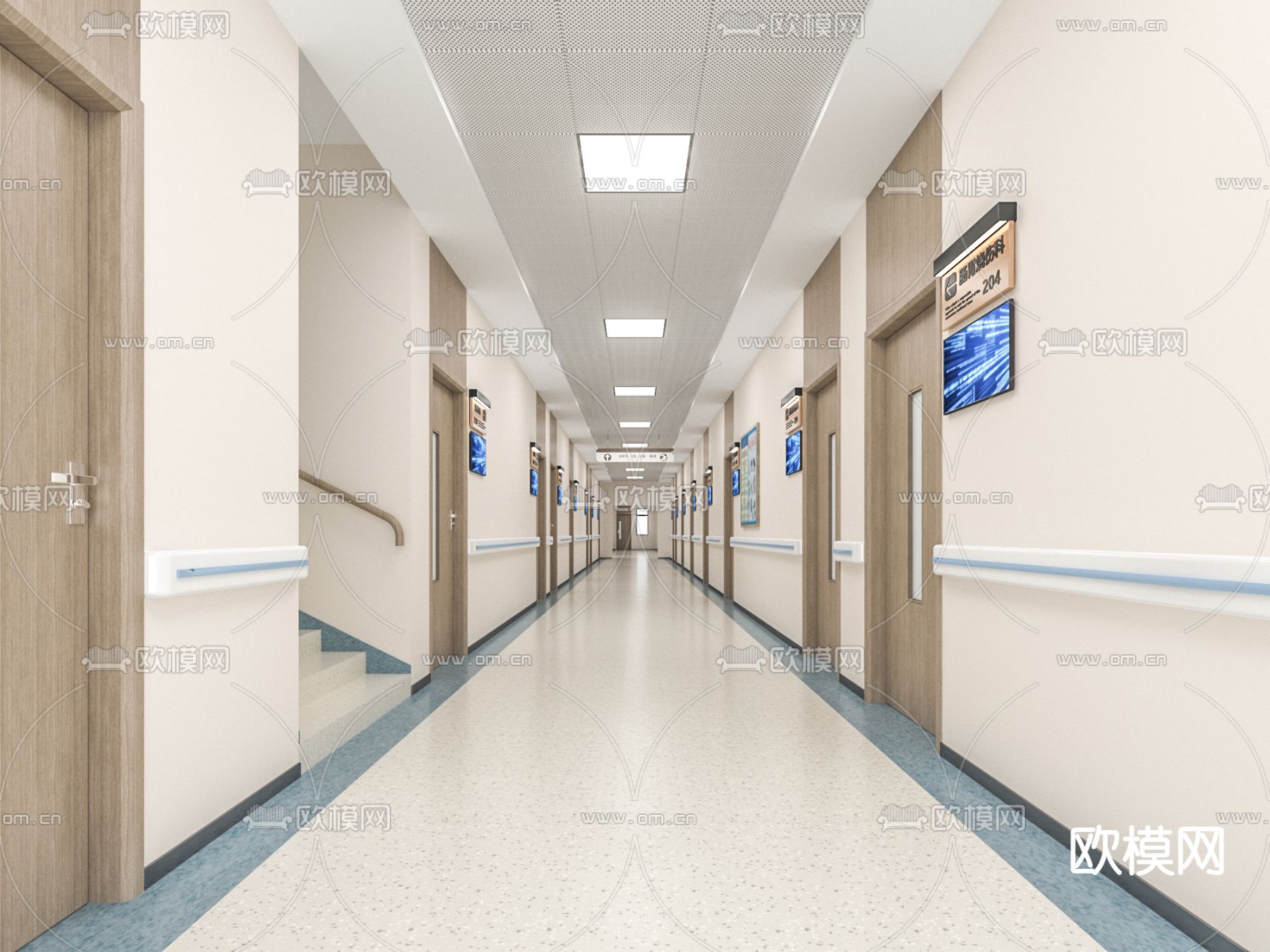 医院门诊走廊 过道su模型下载（渲染图1）