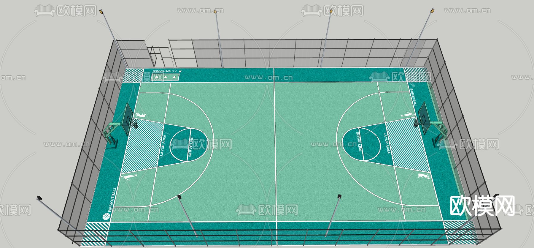 露天篮球场 塑胶场地su模型下载（渲染图3）