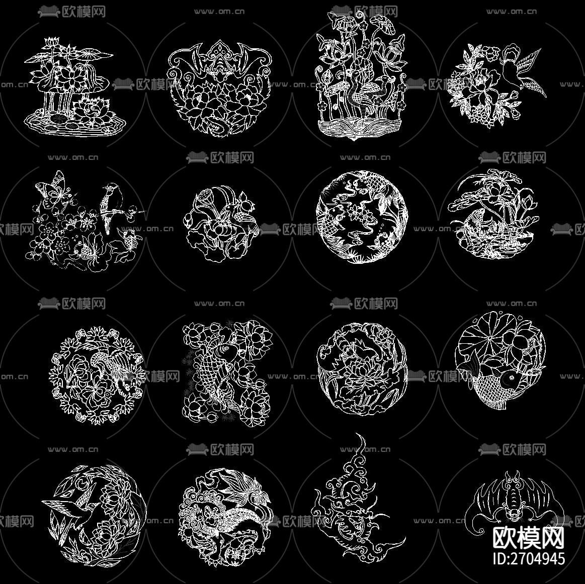 古典中式元素图案花纹天官赐福cad图库下载（渲染图9）