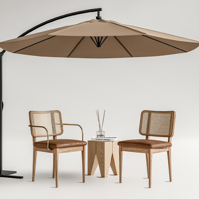  侘寂户外椅 遮阳伞su模型 