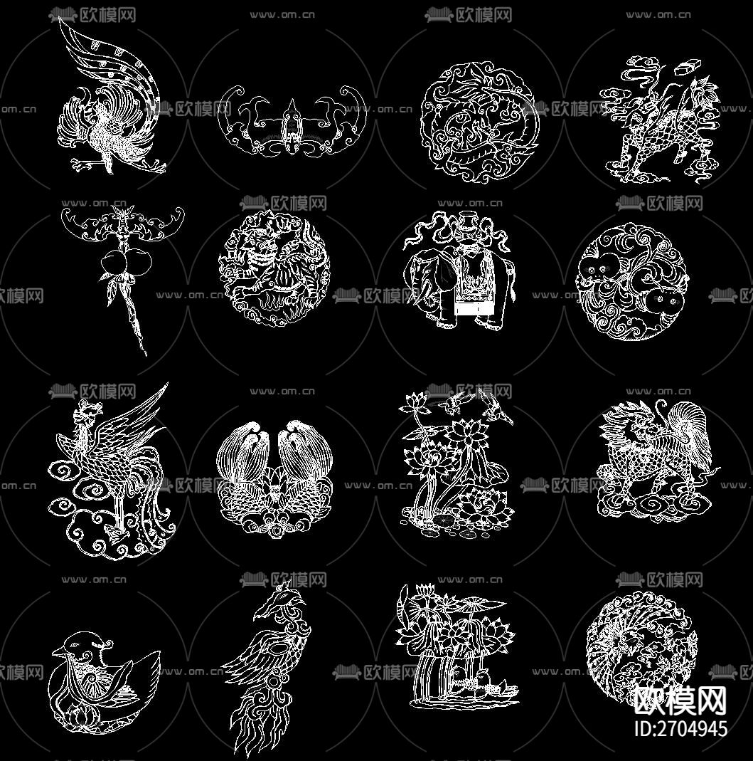 古典中式元素图案花纹天官赐福cad图库下载（渲染图10）