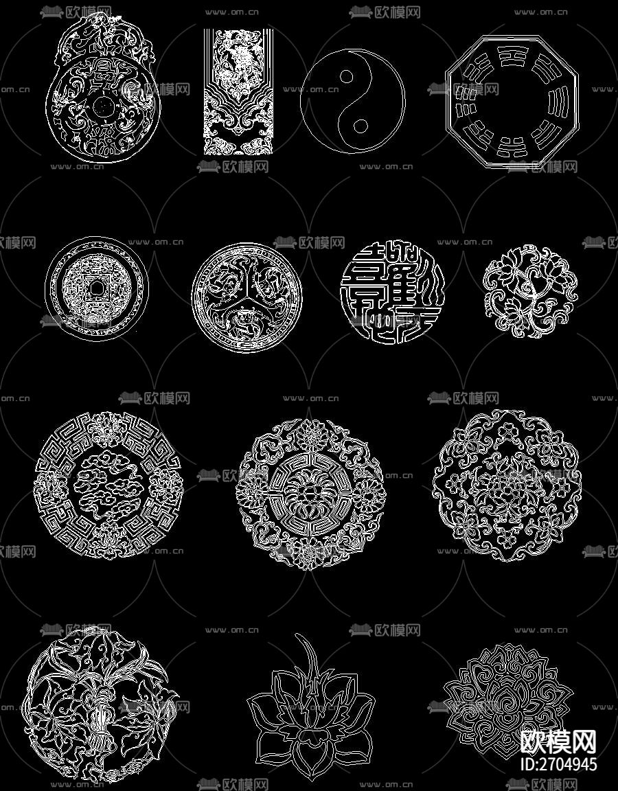 古典中式元素图案花纹天官赐福cad图库下载（渲染图5）