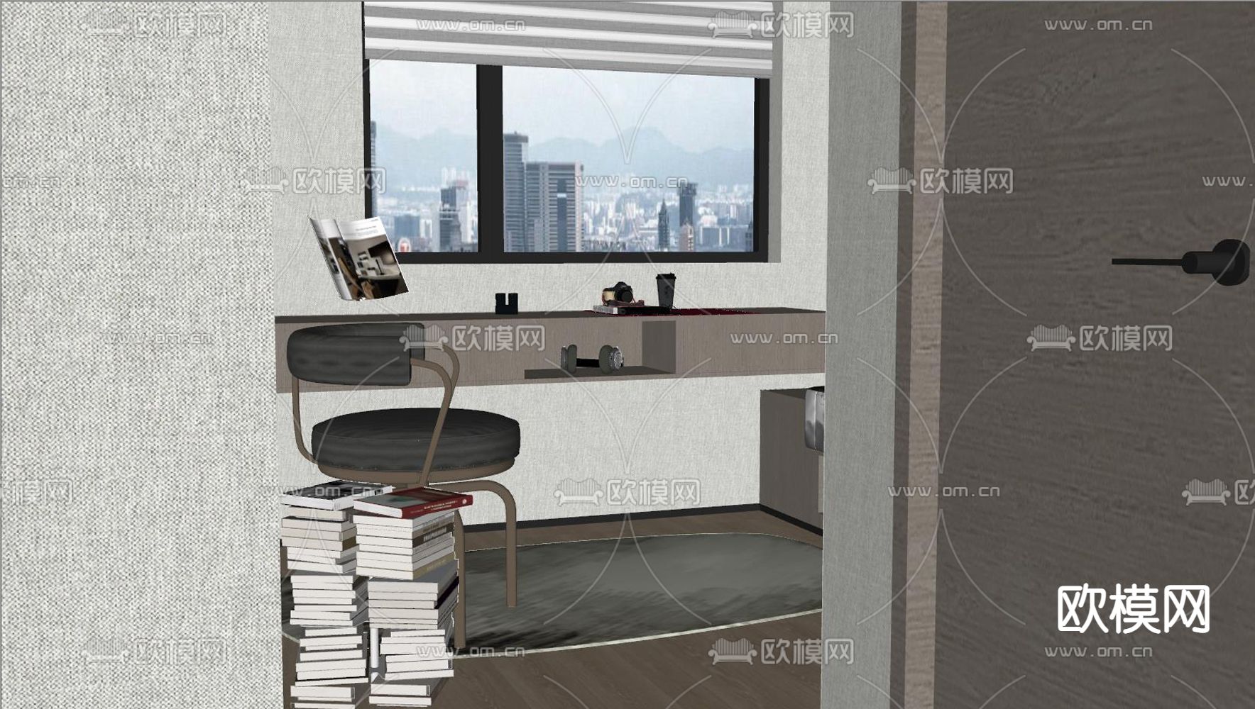 现代书房su模型下载（渲染图2）
