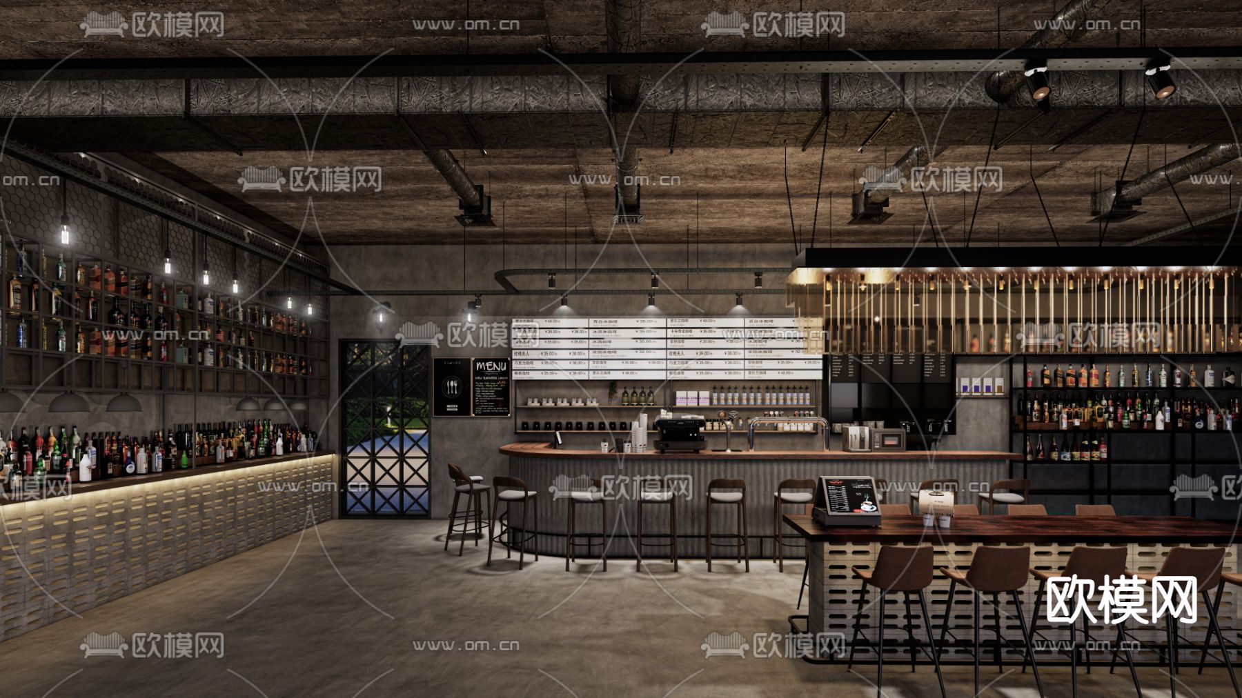 工业风酒吧su模型下载（渲染图1）