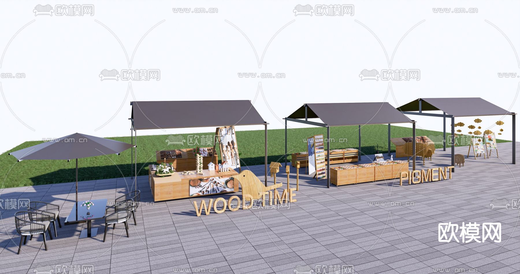 售货亭 摊位 户外桌椅su模型