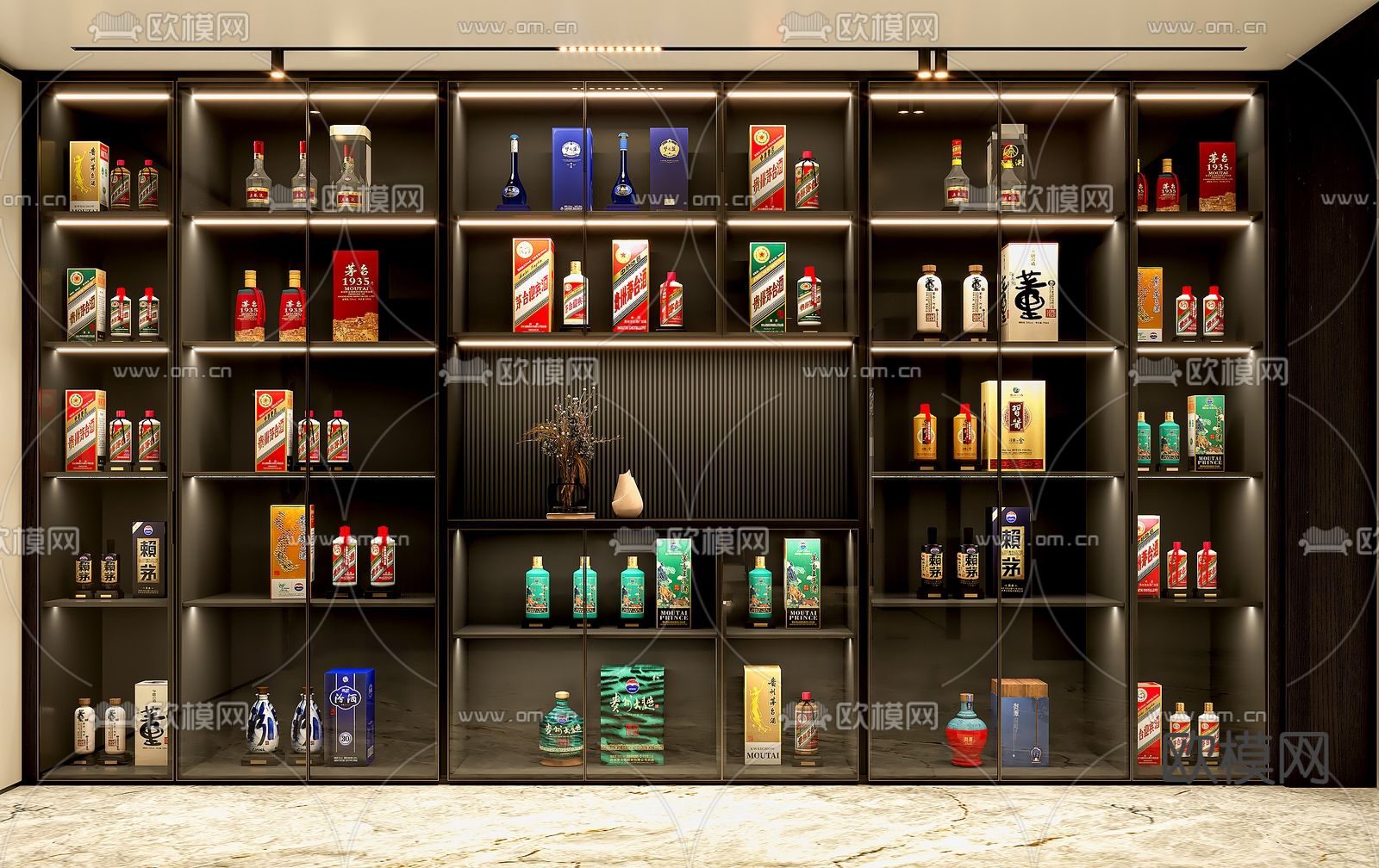 国酒 白酒 酒水 酒瓶 酒柜su模型下载（渲染图1）