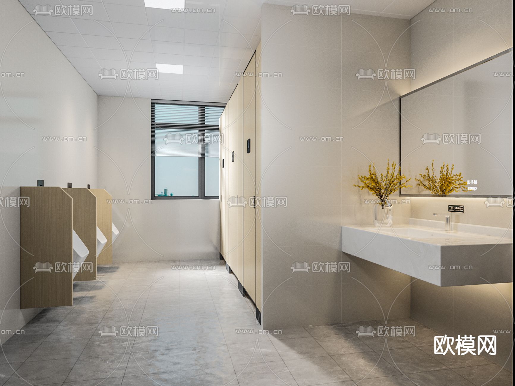 现代公共卫生间su模型下载（渲染图1）