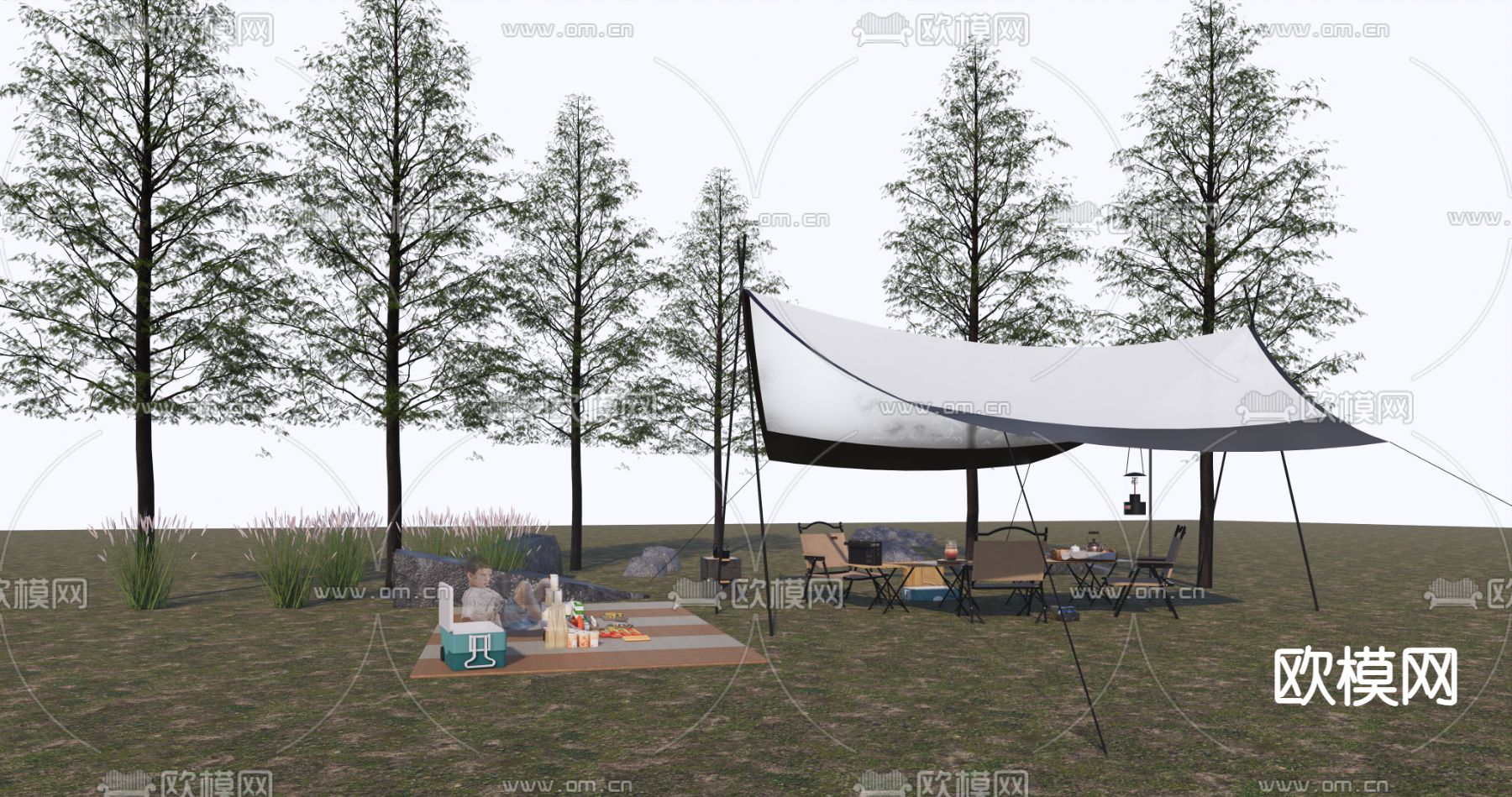 露营桌椅 户外桌椅 天幕su模型下载（渲染图1）