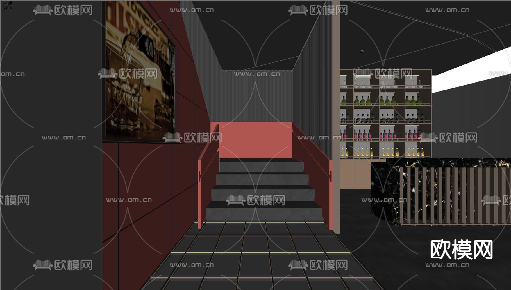 酒吧楼梯su模型下载（渲染图2）