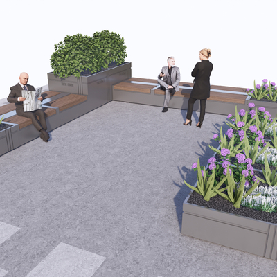  户外座凳 花箱座凳su模型 