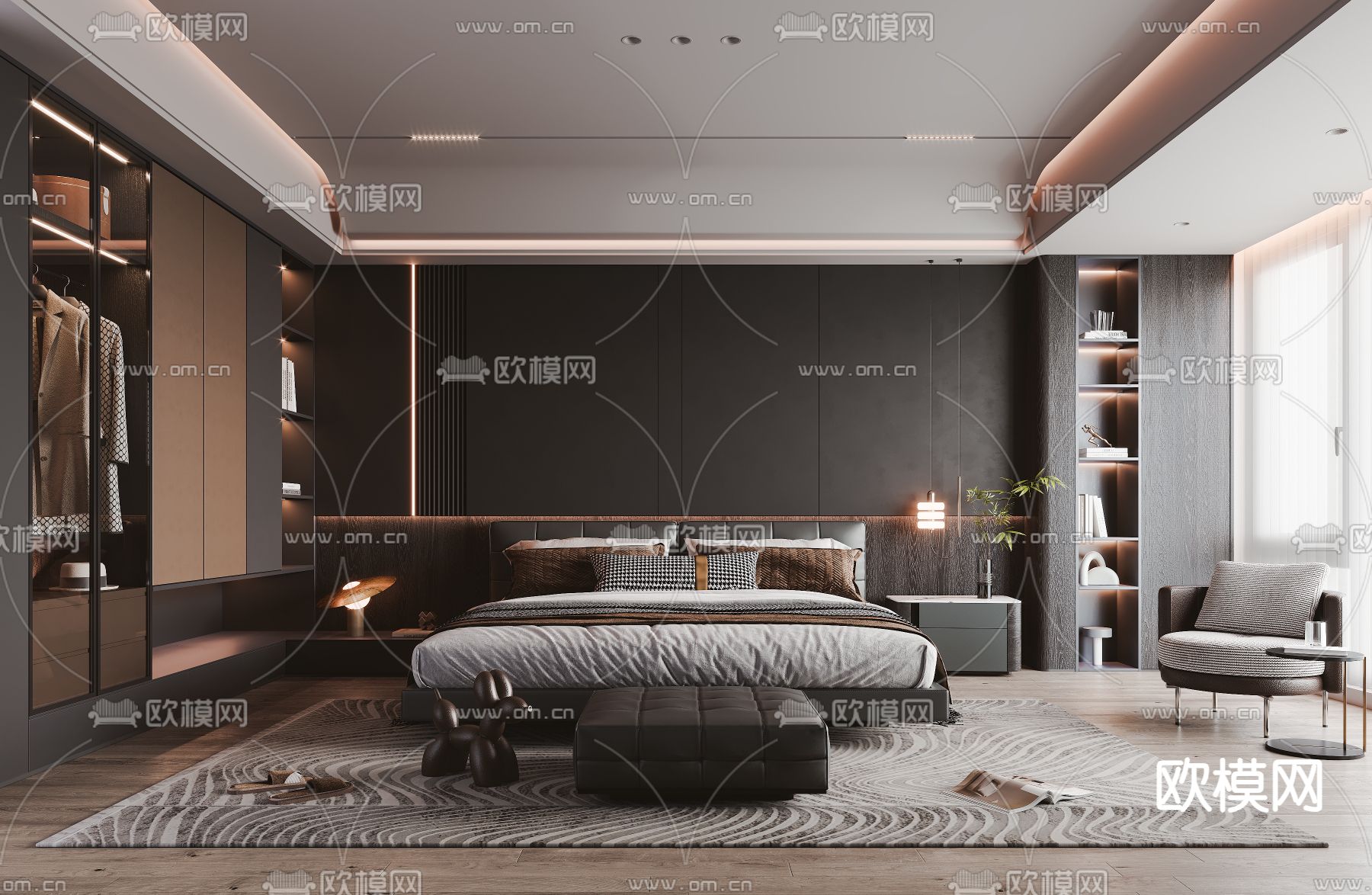 暗黑风卧室 主人房3d模型下载