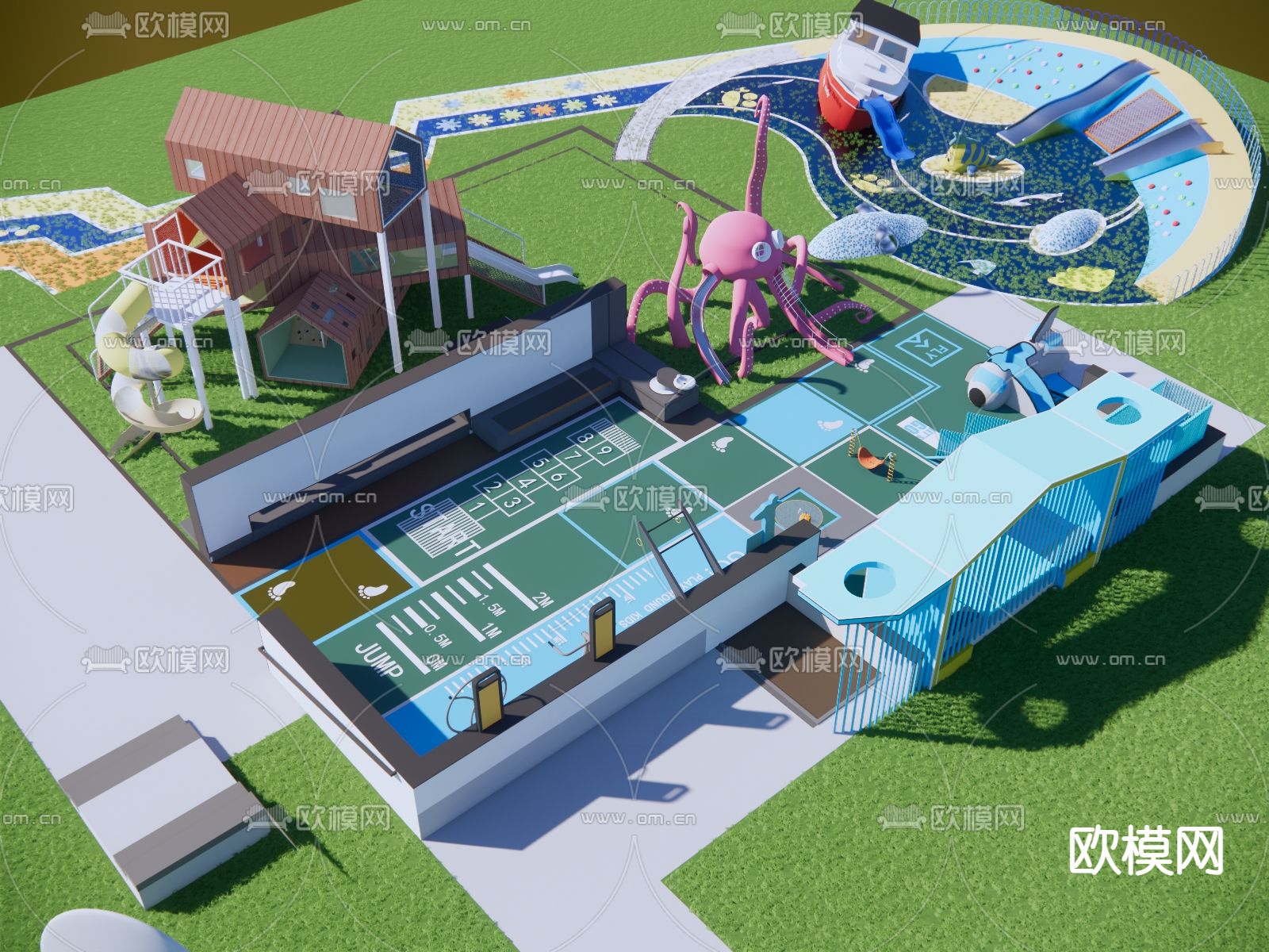 户外儿童游乐区su模型下载（渲染图1）