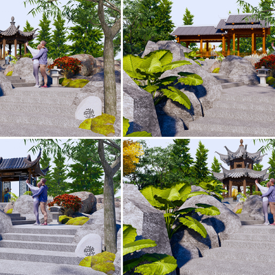 中式公园景观su模型