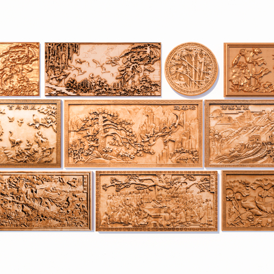  中式浮雕景墙 石雕 砖雕su模型 