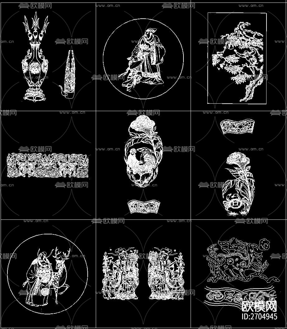 古典中式元素图案花纹天官赐福cad图库下载（渲染图8）