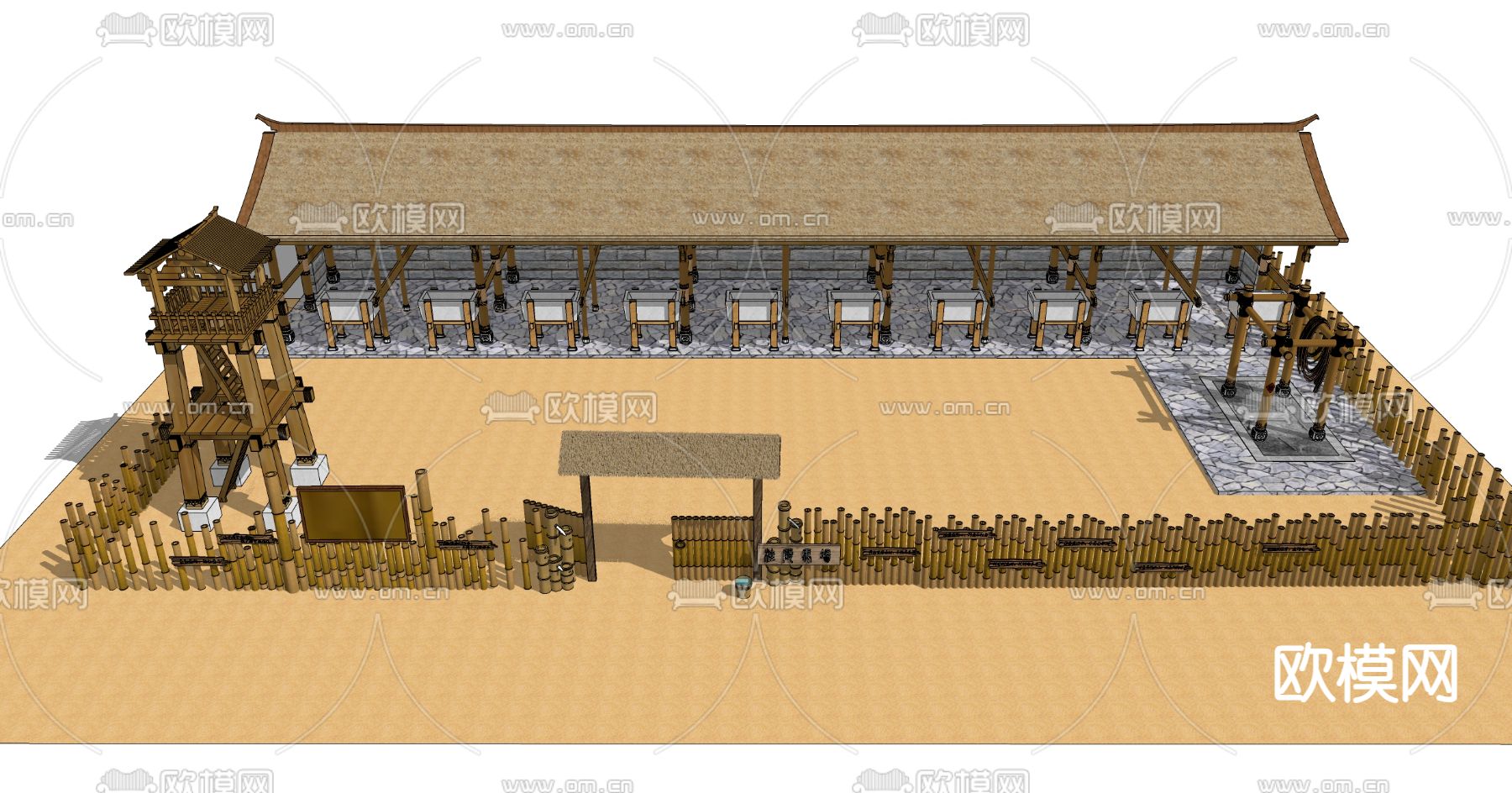 中式马棚 马场 马厩su模型下载（渲染图3）
