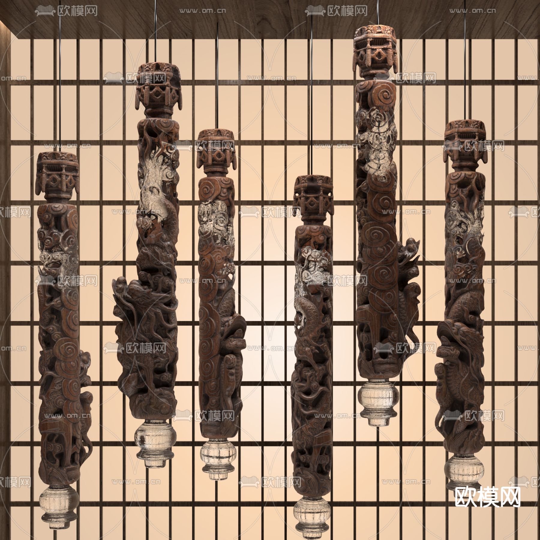 龙纹柱 艺术装置3d模型下载（渲染图2）