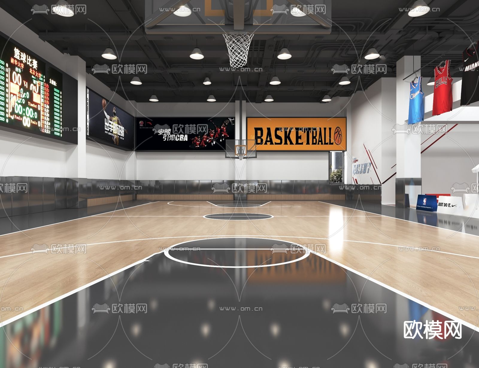 现代篮球馆su模型下载（渲染图1）