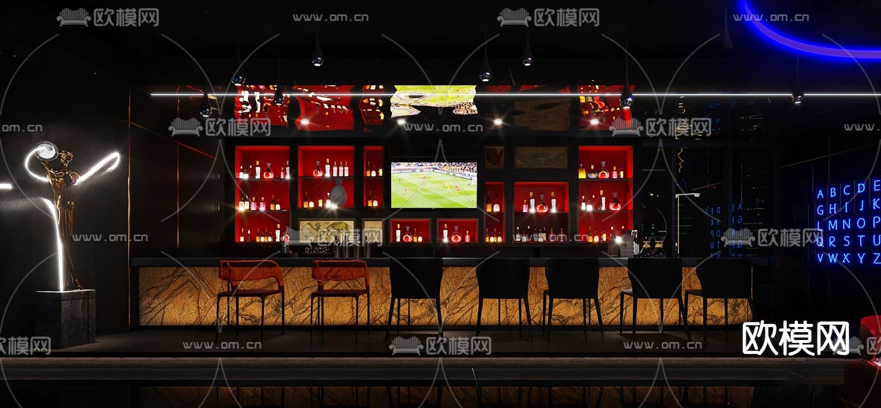 现代酒吧su模型下载（渲染图1）