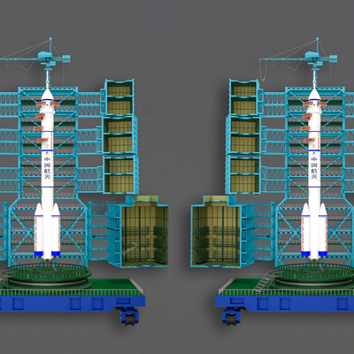  卫星发射塔 火箭 人造卫星su模型 