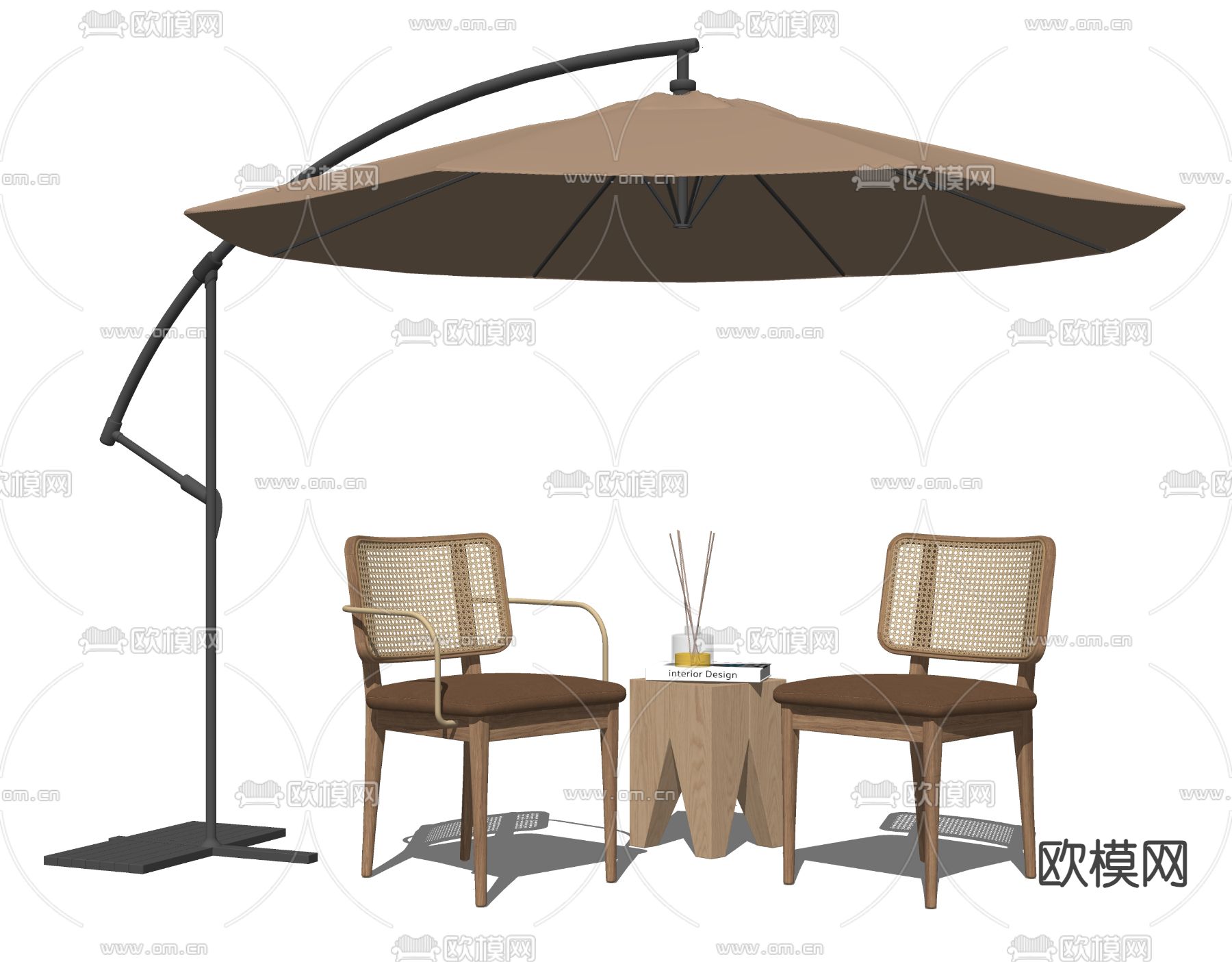 侘寂户外椅 遮阳伞su模型下载（渲染图2）