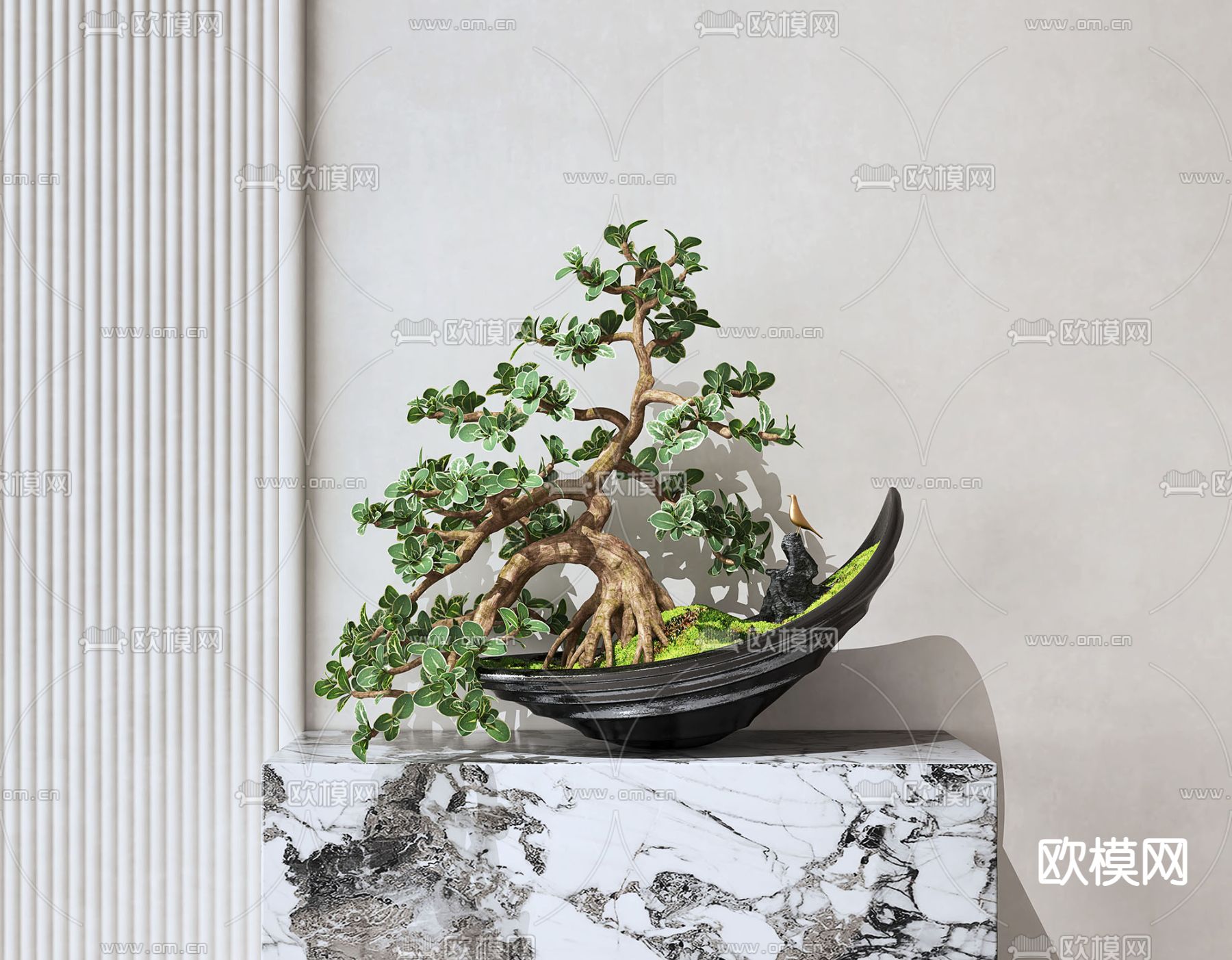 新中式盆栽su模型下载（渲染图1）