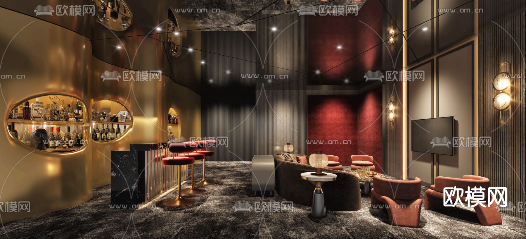 轻奢酒吧 酒馆su模型下载（渲染图1）