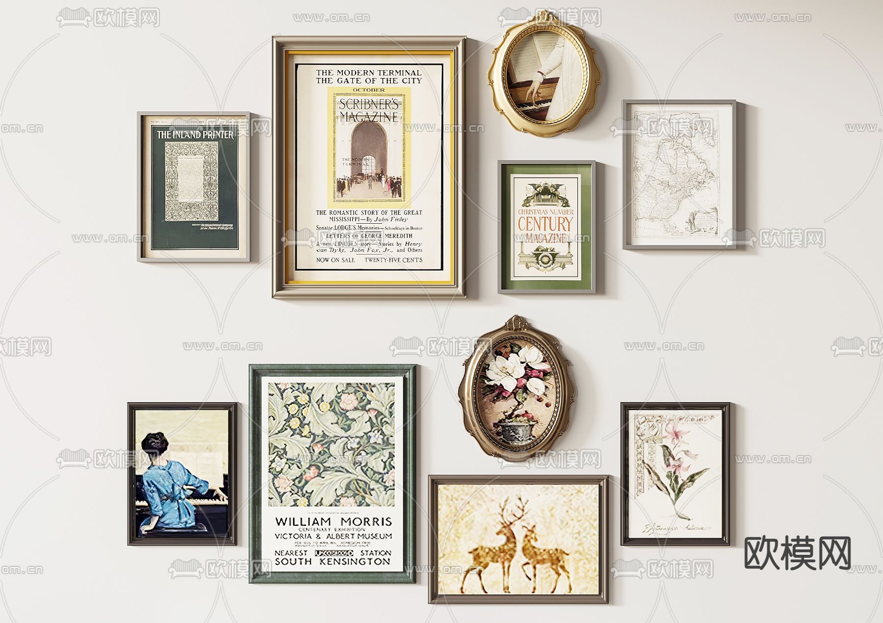 美式装饰画 组合画 挂画3d模型下载