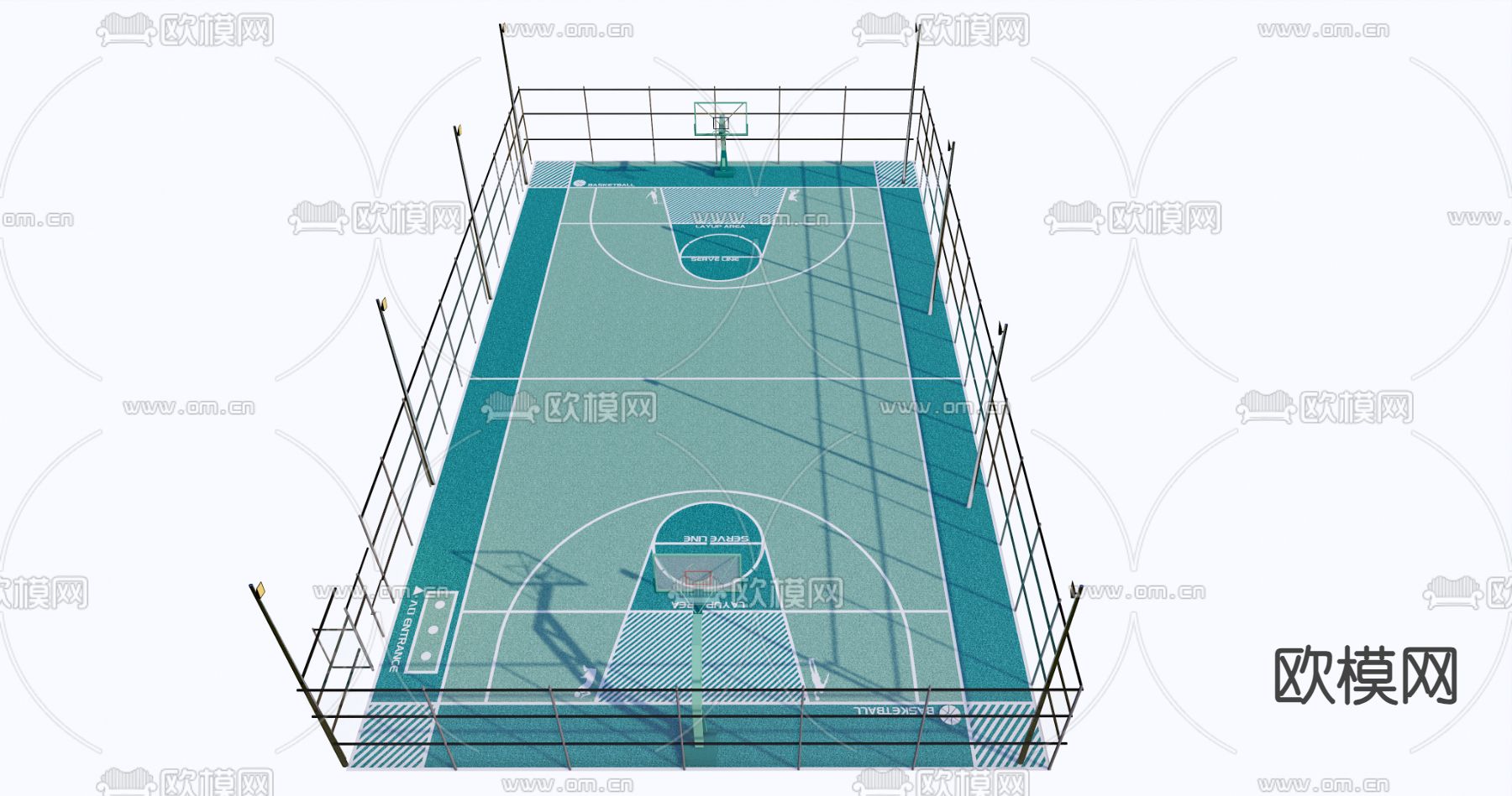 露天篮球场 塑胶场地su模型下载（渲染图2）