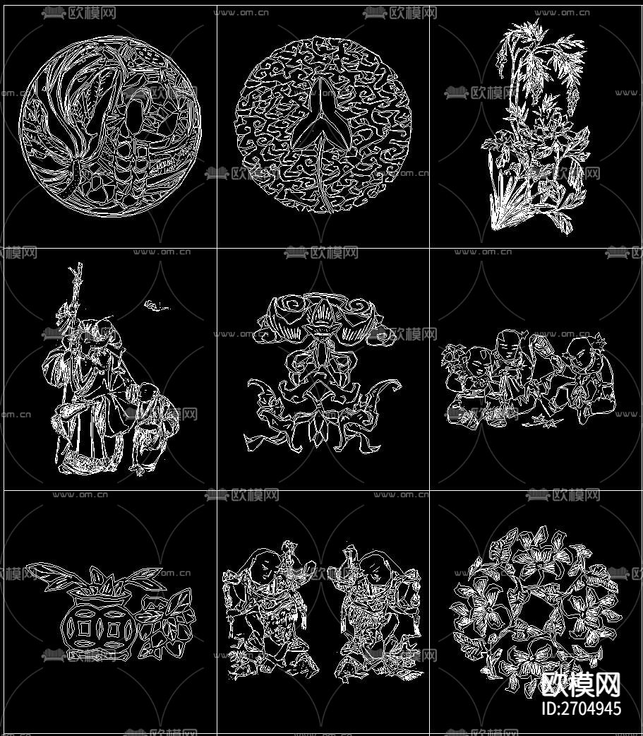 古典中式元素图案花纹天官赐福cad图库下载（渲染图7）