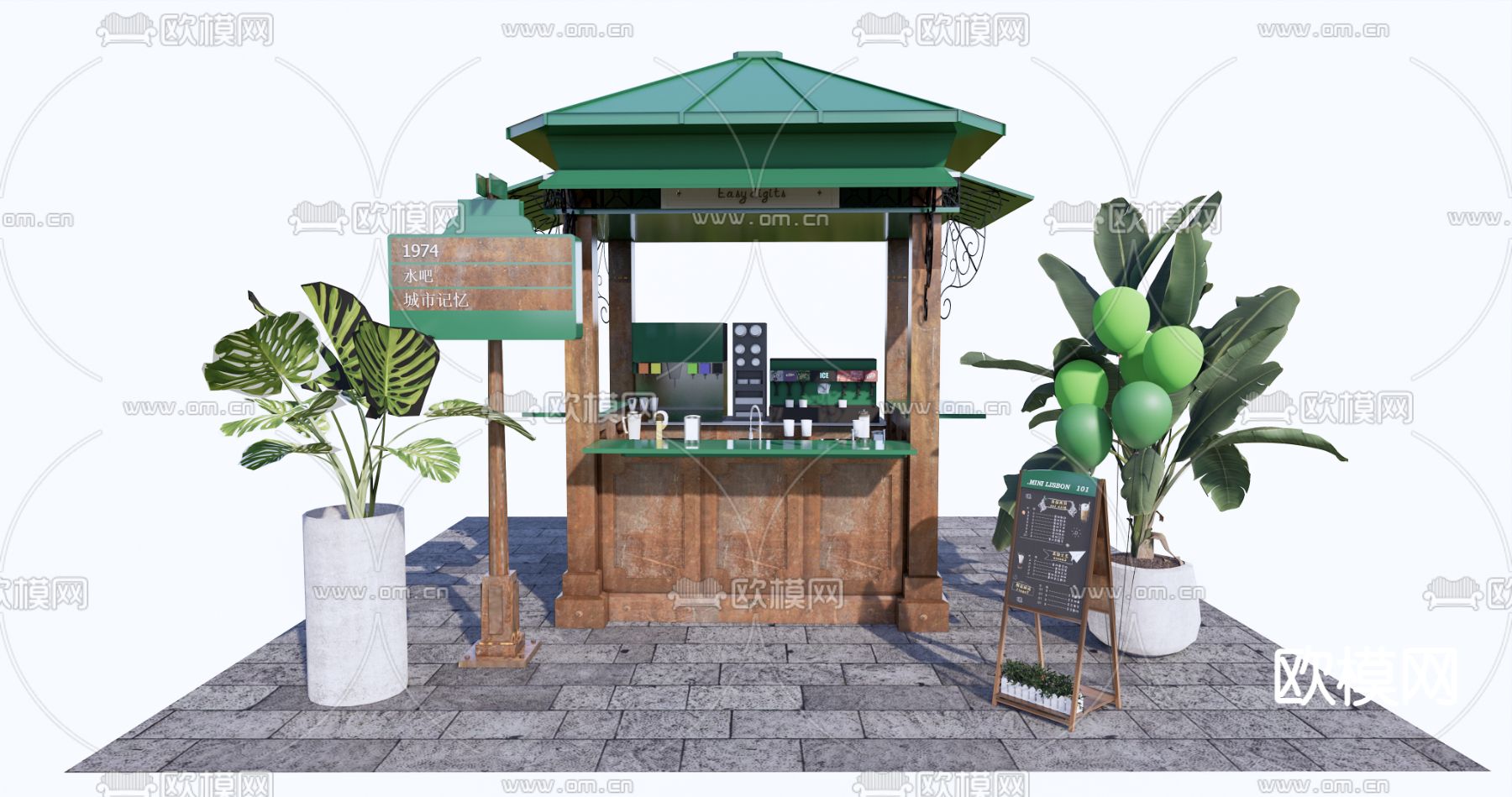 现代售卖亭su模型
