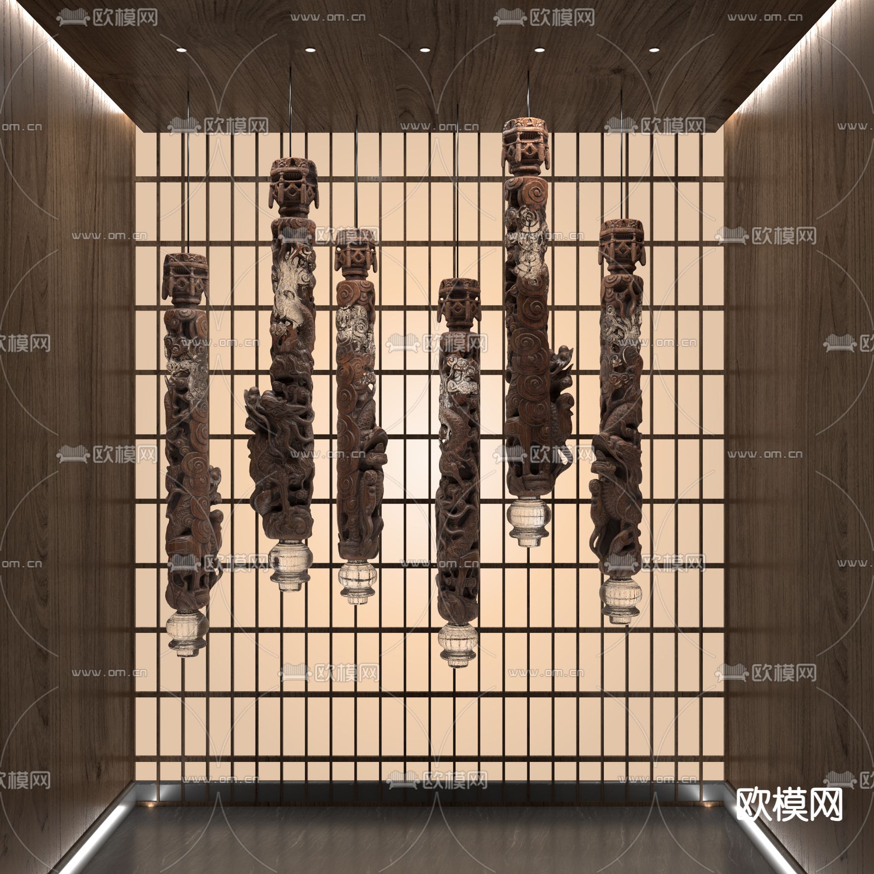 龙纹柱 艺术装置3d模型下载（渲染图1）