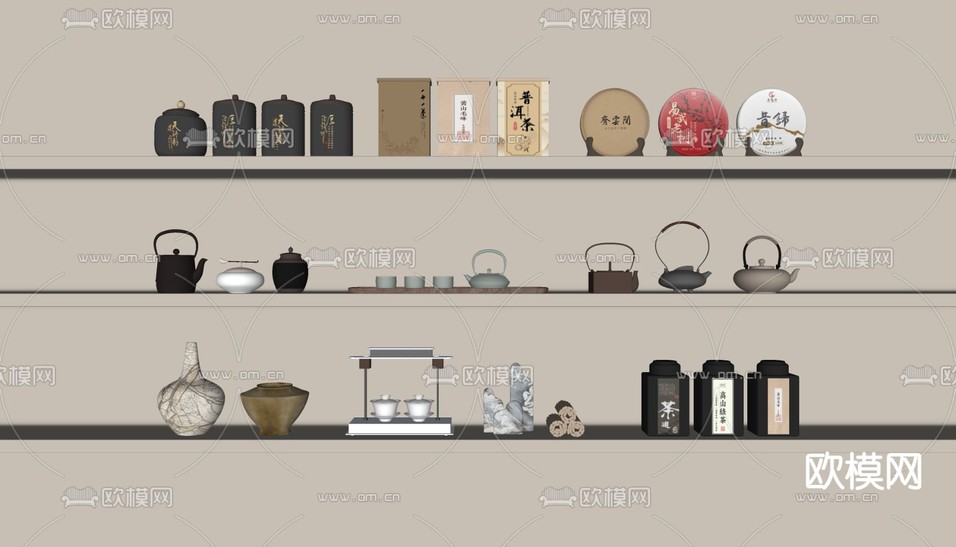 新中式茶具 茶罐 茶饼su模型下载(渲染图2)