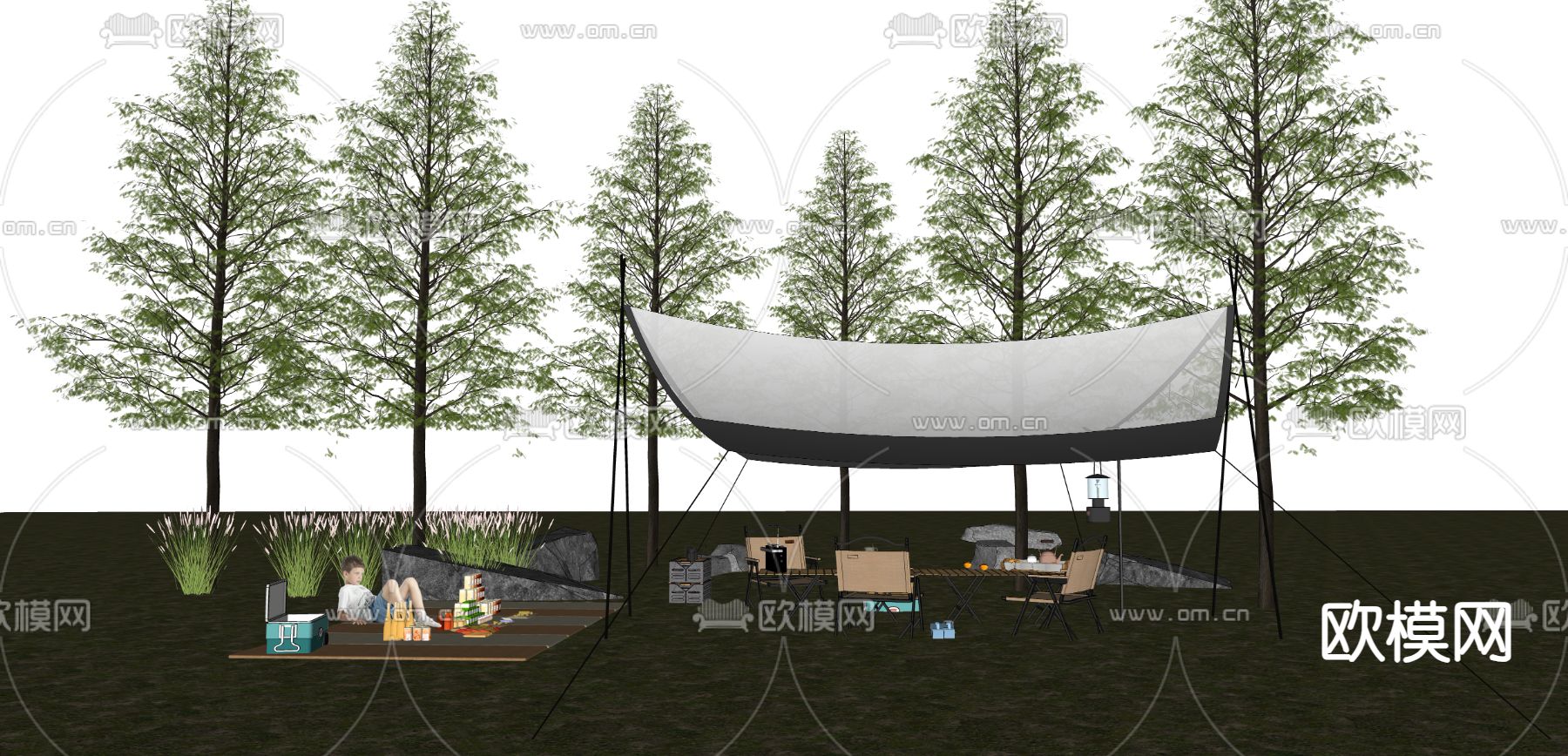 露营桌椅 户外桌椅 天幕su模型下载（渲染图3）