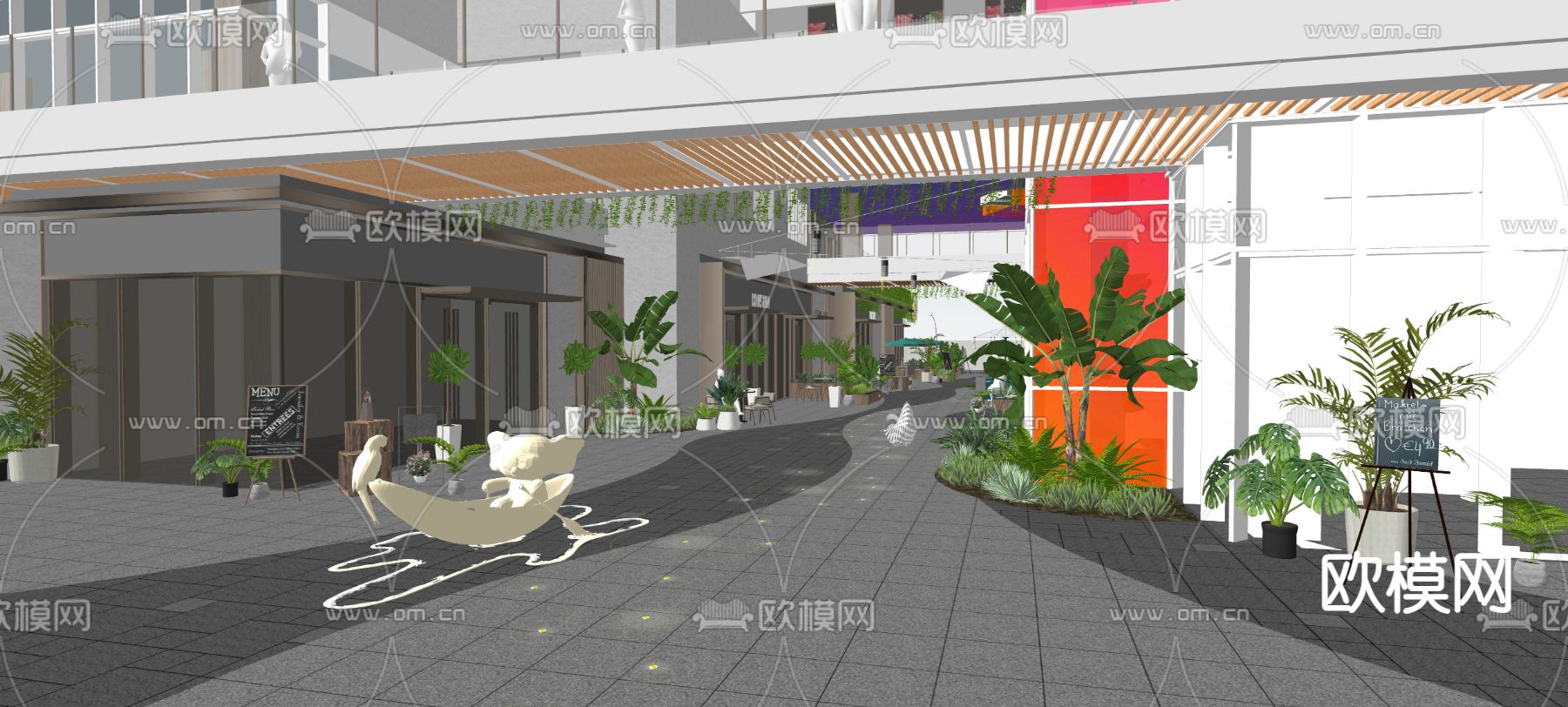 商业步行街 商铺su模型