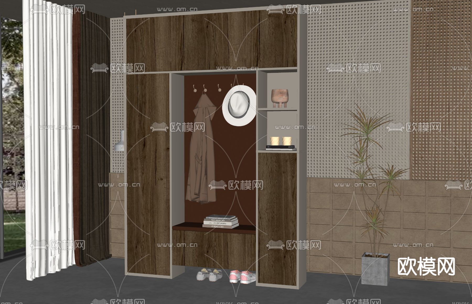 侘寂风入户鞋柜su模型下载（渲染图2）