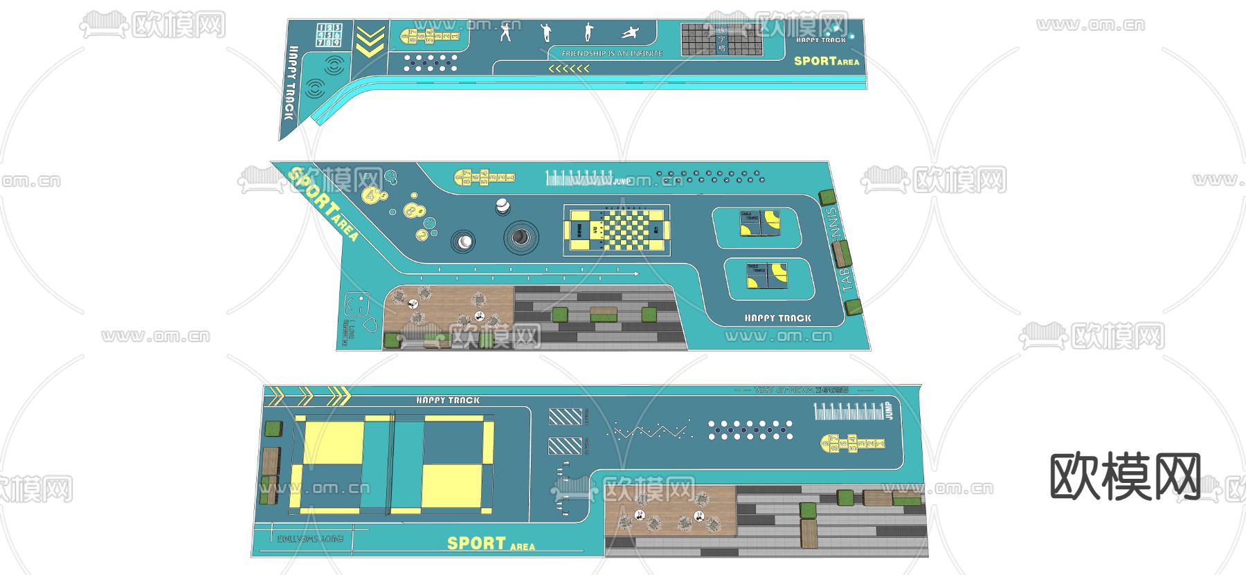 小区登高面 塑胶场地su模型下载（渲染图2）