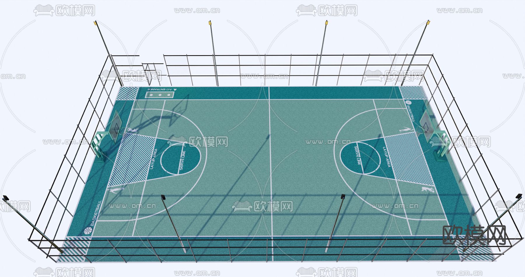 露天篮球场 塑胶场地su模型下载（渲染图1）