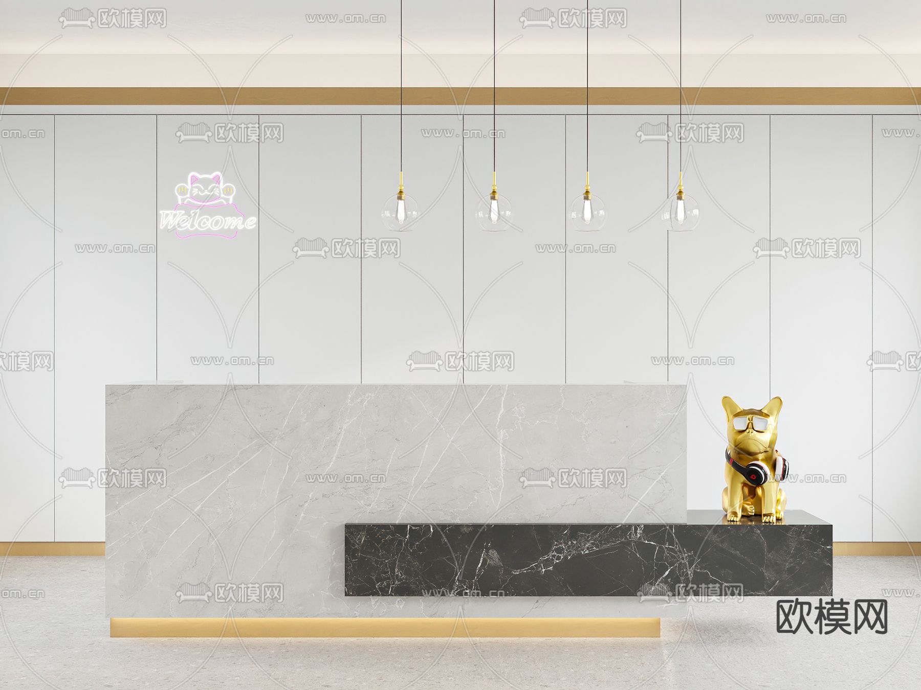 大理石前台 接待台 服务台su模型下载（渲染图1）