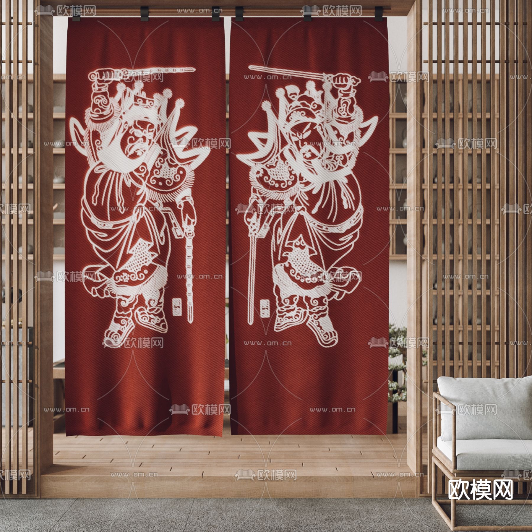 新中式门帘 隔断帘 财神帘3d模型下载_ID14156905_3dmax免费模型-欧模网