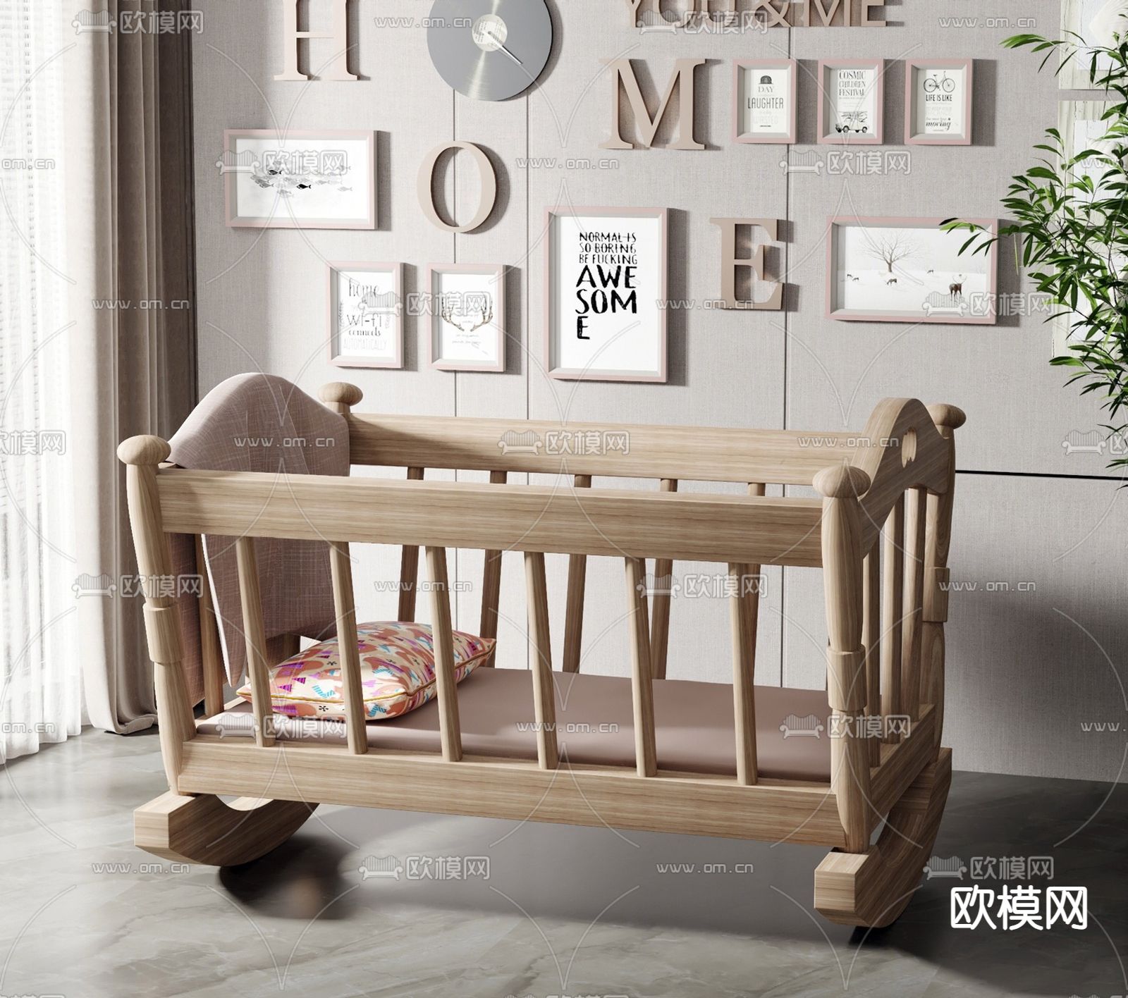 婴儿床 儿童床su模型下载（渲染图1）