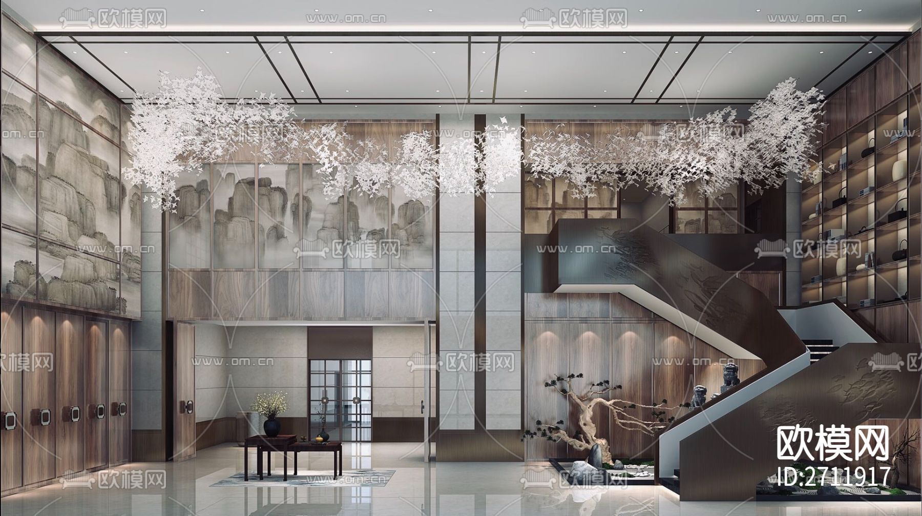 中式办公楼CAD施工图下载（渲染图5）