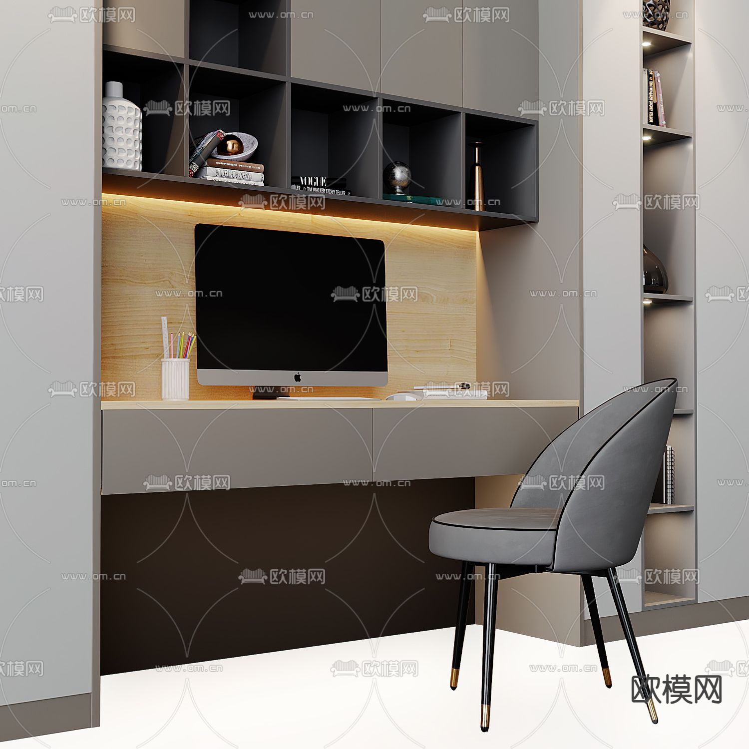 高级灰书桌 书台3d模型下载（渲染图2）