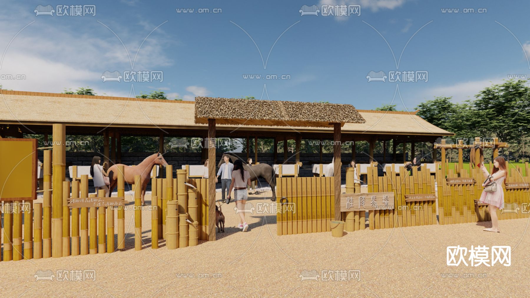 中式马棚 马场 马厩su模型下载（渲染图2）