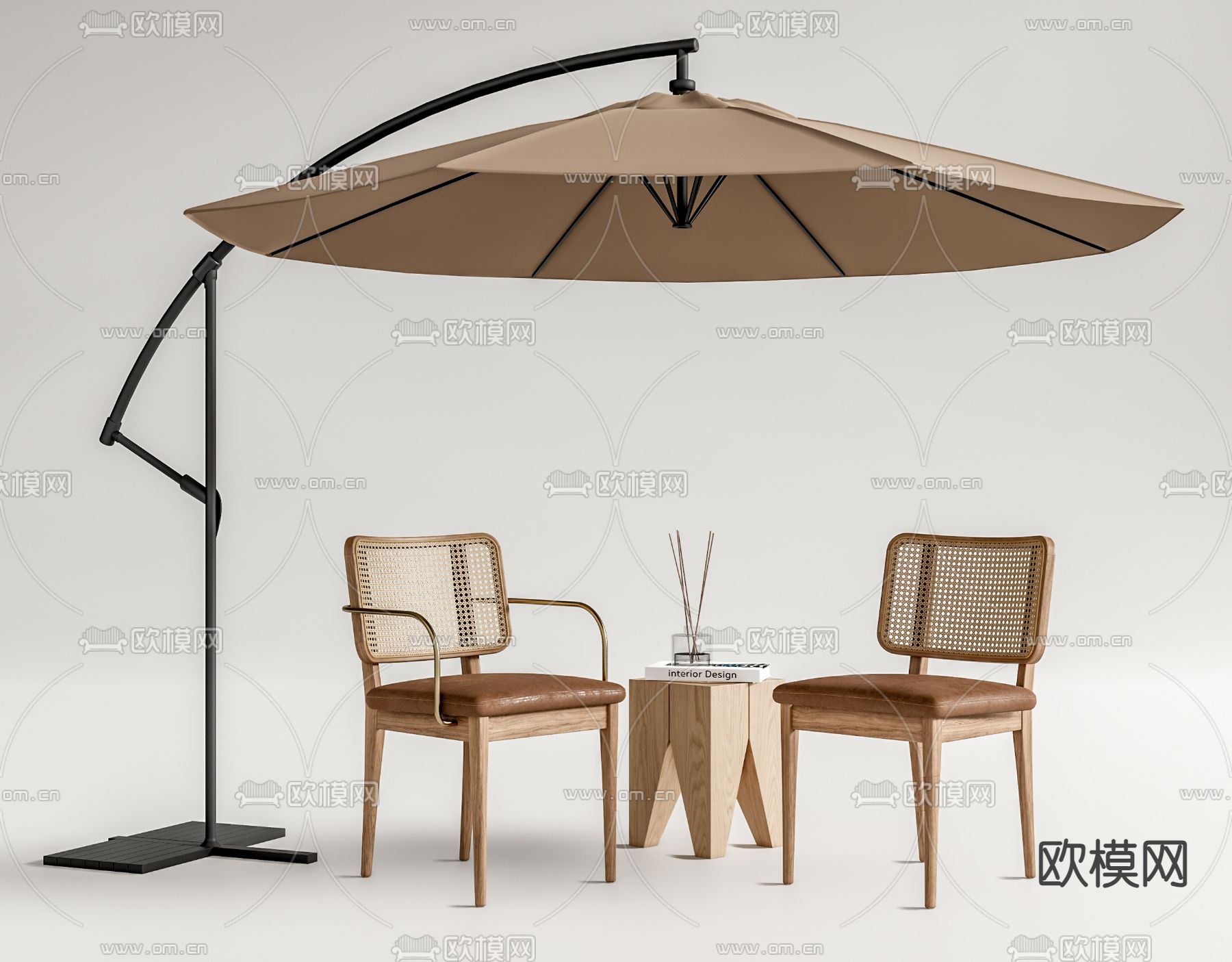 侘寂户外椅 遮阳伞su模型下载（渲染图1）