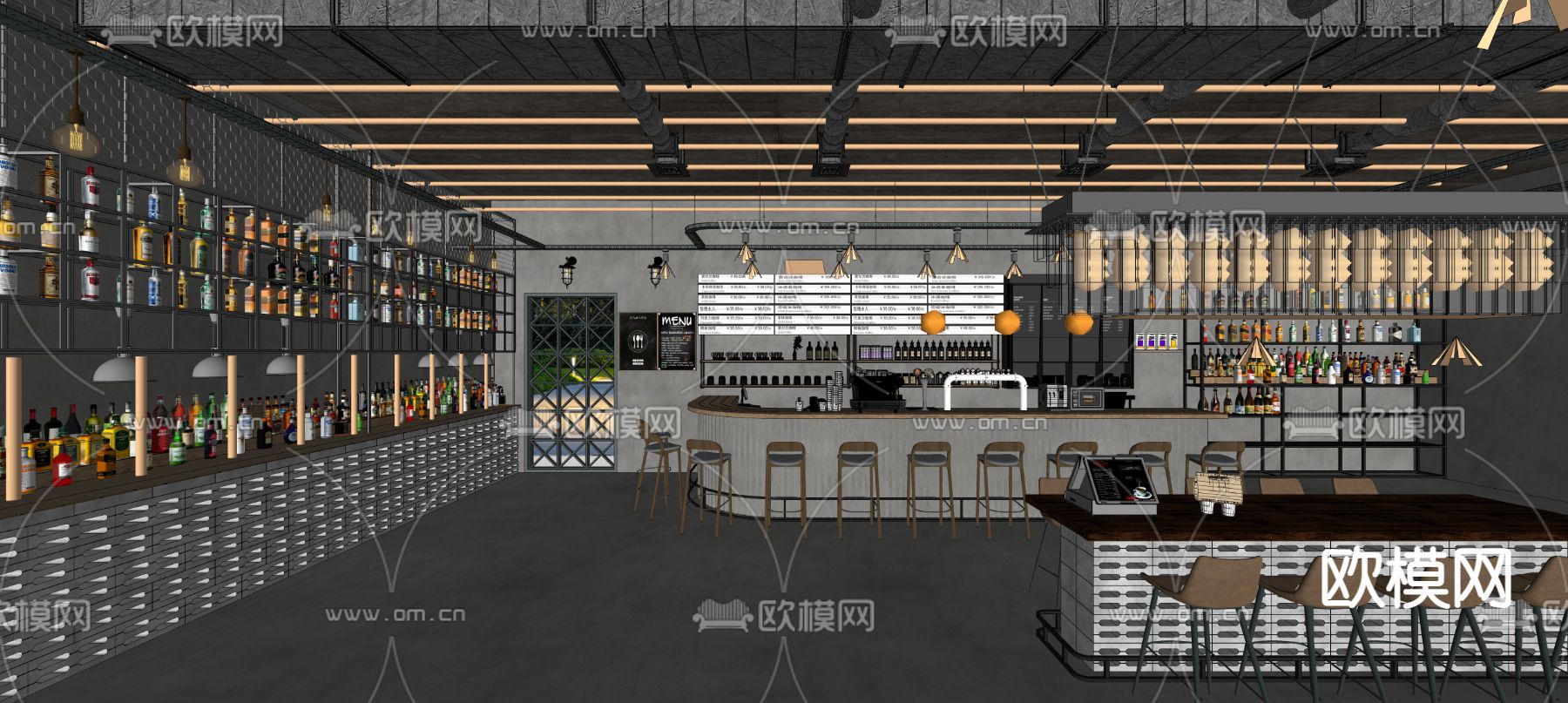 工业风酒吧su模型下载（渲染图2）