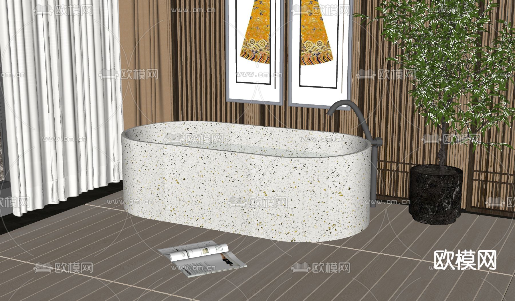 现代浴缸su模型下载（渲染图2）