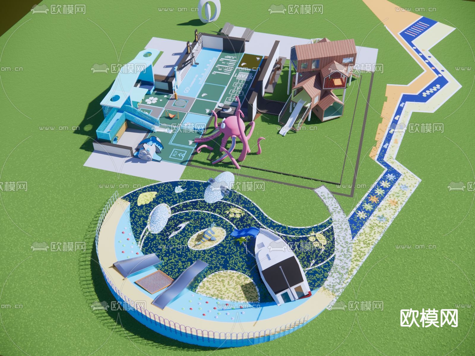 户外儿童游乐区su模型下载（渲染图4）