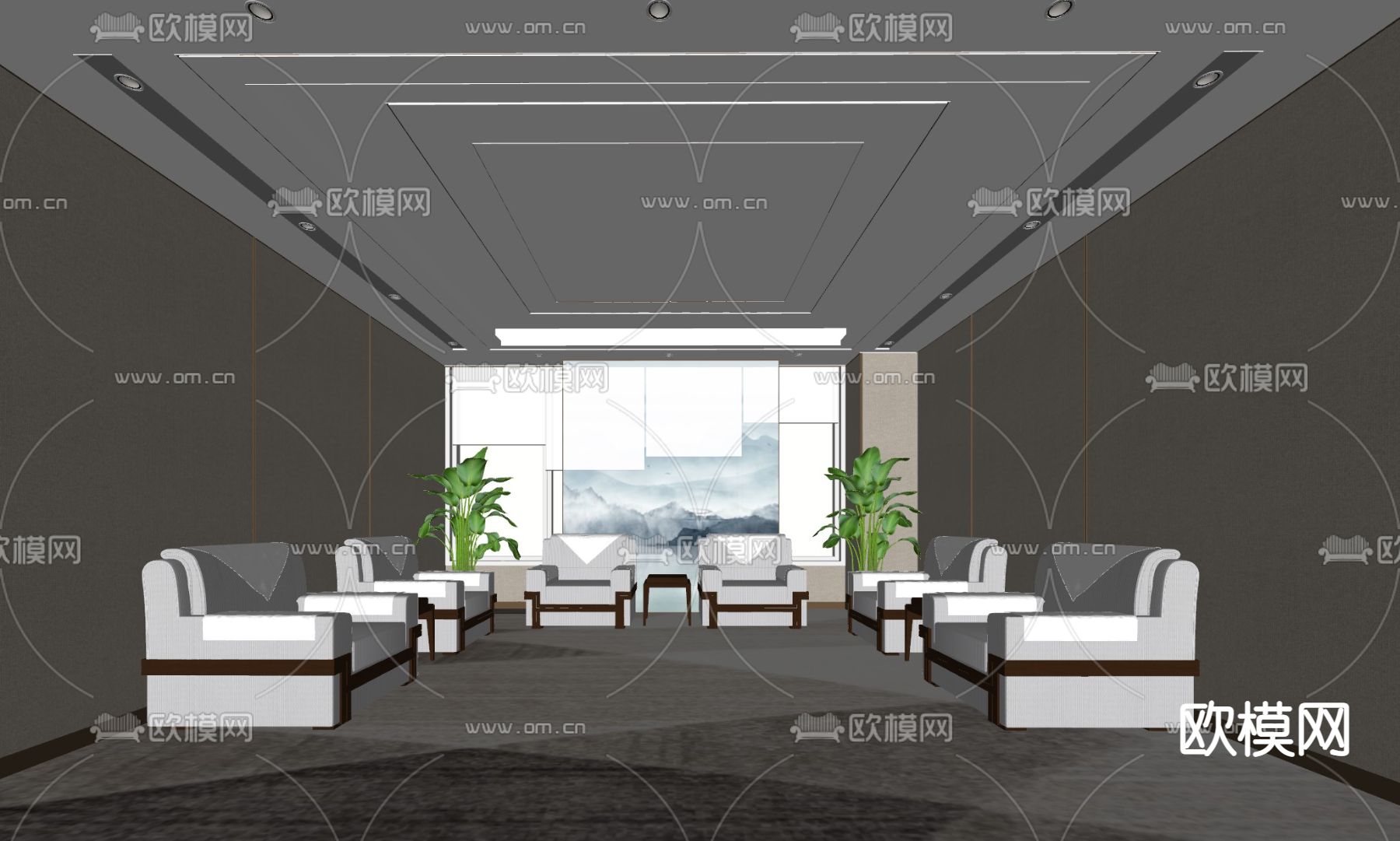 现代会客厅接待室su模型下载（渲染图2）