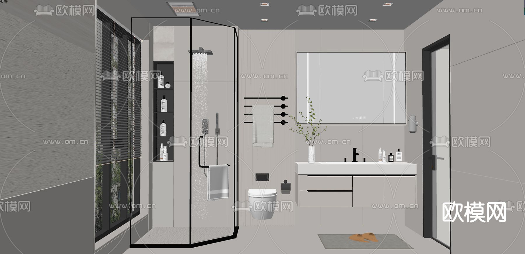 奶油风卫生间 浴室 洗手间su模型下载（渲染图2）
